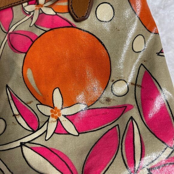 Fossil Key-Per Orange Blossom coated canvas shoulder/crossbody tan leather trim - Picture 14 of 14